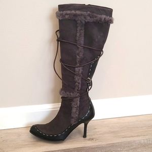 Suede, leather and fur knee boots